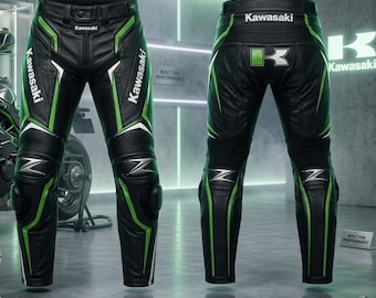Pantalones de motociclista Kawasaki Racing, pantalones deportivos de cuero genuino para motociclista, Ninja Gear