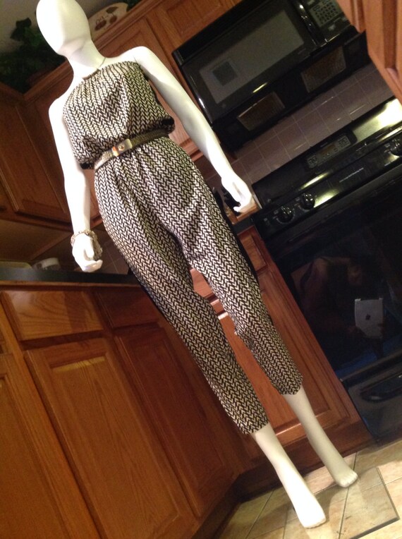 Vintage 1980's Black/Tan Romper/Strapless Pencil L