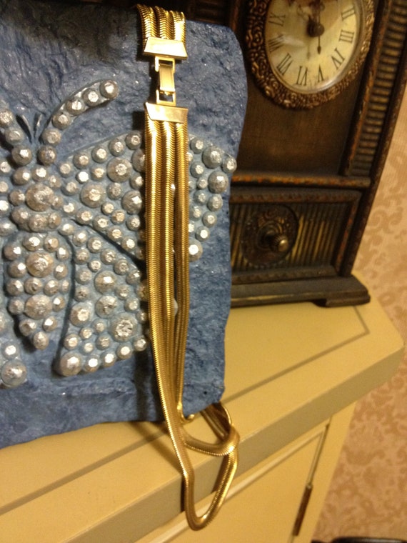 Vintage Golden Plated Herring Bone Necklace/ Tripl