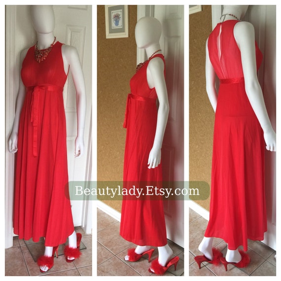 Vintage Henson Kickernick Nightgown / Red Sheer Pl