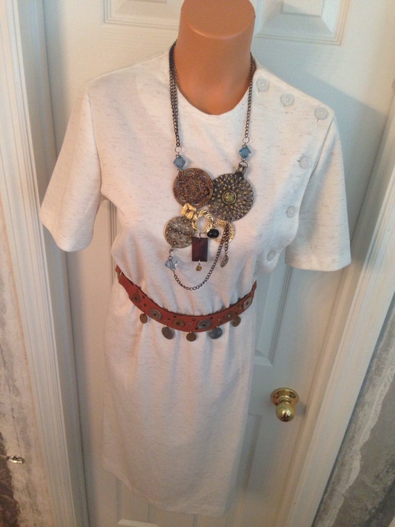 1950's Joan Curtis Day Dress/ Cream of White, Beig