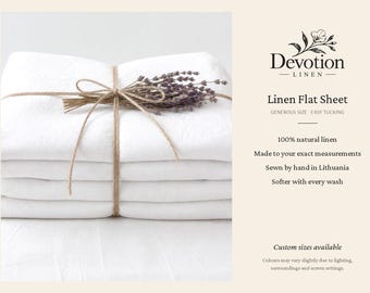 Linen Flat Sheet - 100% Natural Linen Top Sheet - Oversized for Easy Tucking - Custom Size Linen Bedding - Handmade in Lithuania
