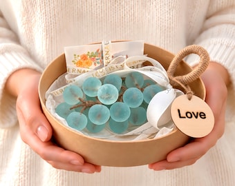 Handmade Blue Grape Cluster Soap Personalised Engraved Wooden Sign,Mint-Scented Hanging Soap,Bathroom Decor,Wedding Favour Gift Her Wife Mom