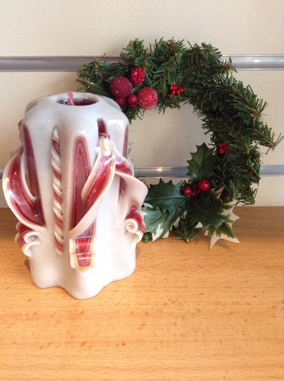 Items similar to Hand Carved Mini Candles Christmas Colours fancy
