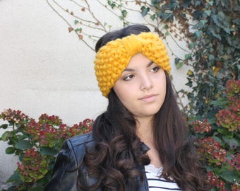 Super Chunky Mustard Turban, Knit Headband, Knit earwarmer, Turban earwarmer