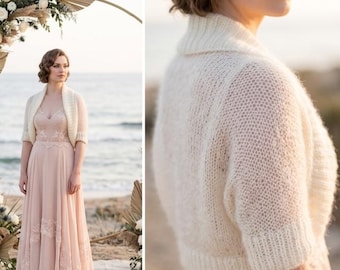 Lightweight Mohair Knitted Shrug, Knit Shoulder Wrap, Sizes from XS to Plus Sizes