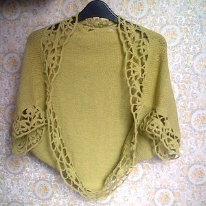 Green Knit Shrug, Green Knit Bolero, Green Knit  sleeves, Sizes XS to Plus Sizes