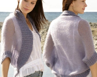 Lightweight Angora Knitted Shrug, Knit Shoulder Wrap, Sizes from XS to Plus Sizes