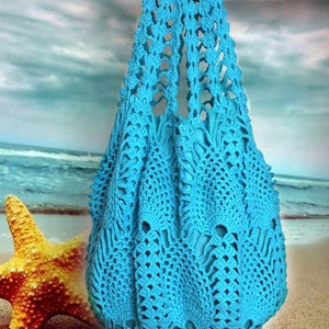 Extra Large Bright Blue Crochet Bag, Crochet Beach Bag, Turquoise Crochet Bag image 2