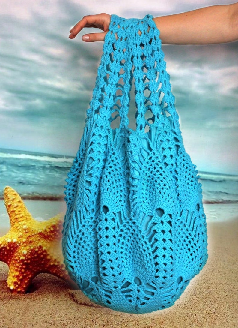 Extra Large Bright Blue Crochet Bag, Crochet Beach Bag, Turquoise Crochet Bag image 2