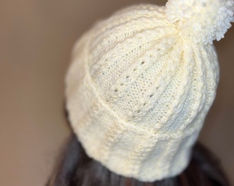 Soft wool Pim-Pom Hat, Knit hat