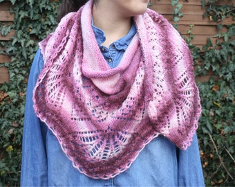 Angora Knitted Lace Shawl, Pink Purple Batik