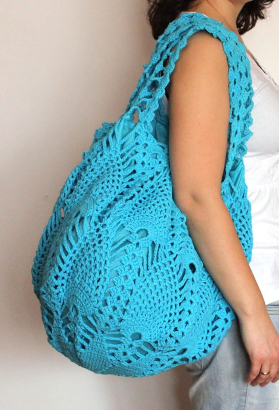 XXL Large Crochet Bag – Handmade Yellow, Purple, Green & Beige