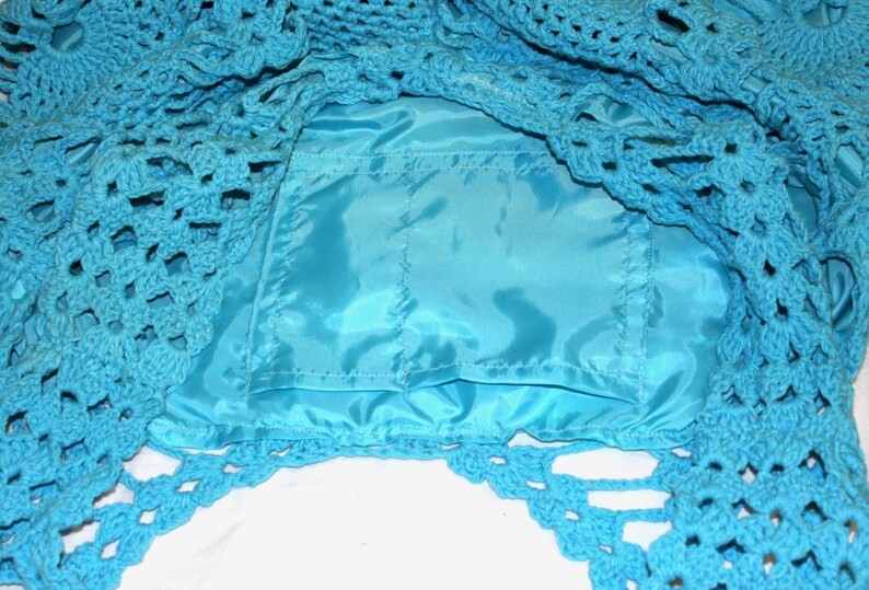 Extra Large Bright Blue Crochet Bag, Crochet Beach Bag, Turquoise Crochet Bag image 4