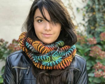 GIFT for HER: Soft Snood in Fall Colours, Wool Snood, Brioche Snood, Infinity Scarf, Angora Wool Snood