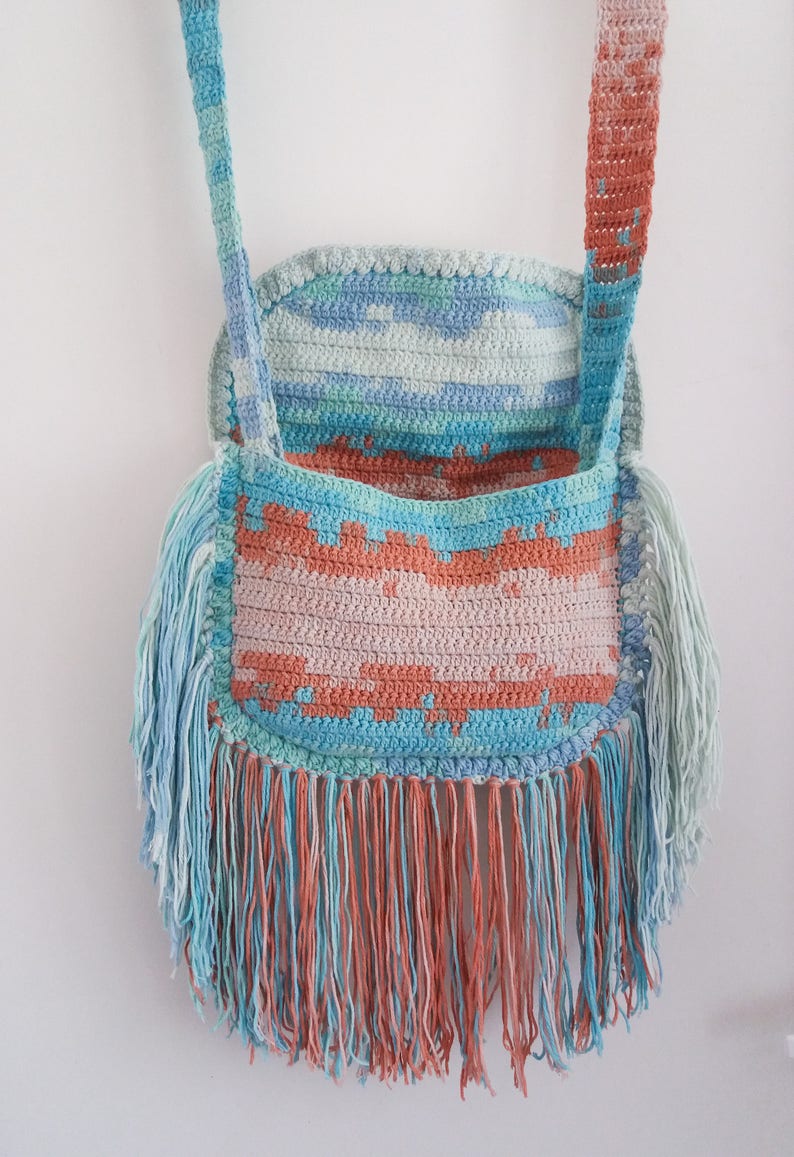 BOHO Fringe Bag Fringe Crochet Bag Festival Bag Halfmoon Etsy