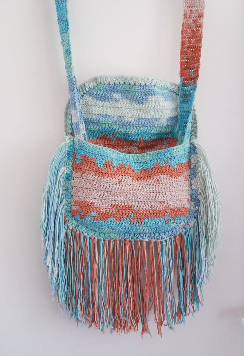 BOHO Fringe Bag Fringe Crochet Bag Festival Bag Halfmoon - Etsy