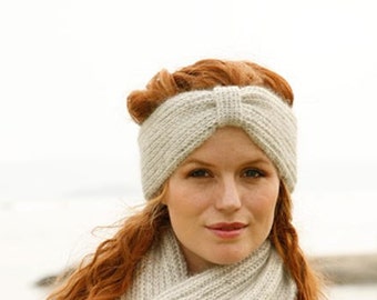 Soft Angora Knit Turban Headband, Handmade Ear Warmer