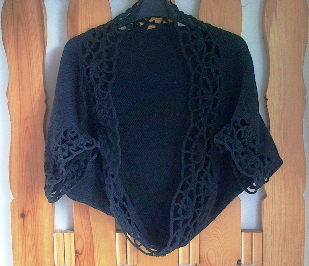 Black Knit Shrug, Black Knit Bolero, Black Knit Sleeves, Sizes XS to