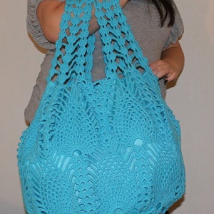 Extra Large Bright Blue Crochet Bag, Crochet Beach Bag, Turquoise Crochet Bag image 3