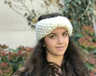Super Chunky Off White Turban, Knit Headband, Knit earwarmer, Turban earwarmer