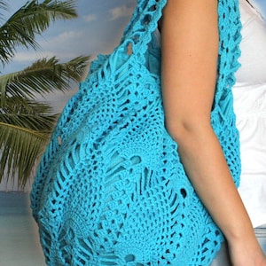 Extra Large Bright Blue Crochet Bag, Crochet Beach Bag, Turquoise Crochet Bag image 1