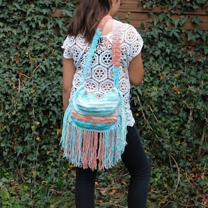 BOHO Fringe Bag, Fringe Crochet Bag, Festival Bag, Halfmoon Crochet Bag, Cotton Fringe Crochet Bag