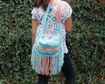 BOHO Fringe Bag, Fringe Crochet Bag, Festival Bag, Halfmoon Crochet Bag, Cotton Fringe Crochet Bag