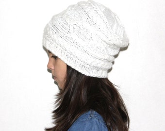 Cable Aran Hat - Hand Knit in Soft Wool Mix Yarn