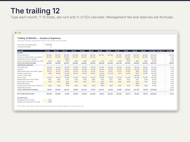 Operating Expense Spreadsheet Example Rent Roll and T-12 Template Excel, Multifamily Rent Roll Spreadsheet ...