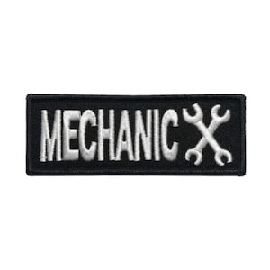 Mechanic Embroidered Patch, Auto Repair Wrench Design, Black White Workwear