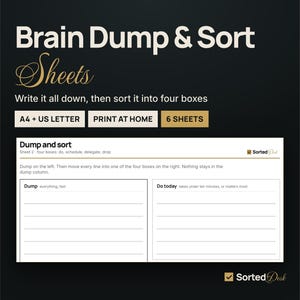 ADHD-Friendly Brain Dump & Sort Sheets | 6 Printable Pages, Worry Dump, Weekly Sweep | A4, Letter