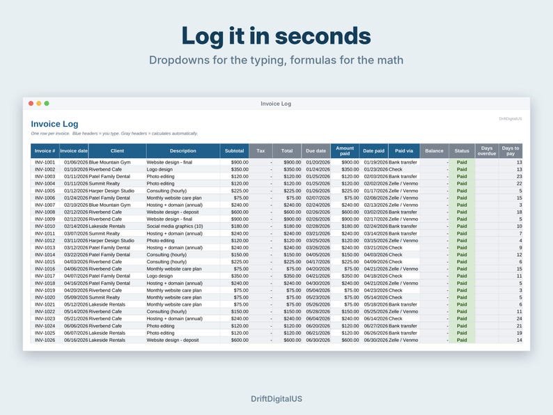 Proforma Invoice Tracker Invoice Template Spreadsheet, Invoice Generator & Payment Tracker ...