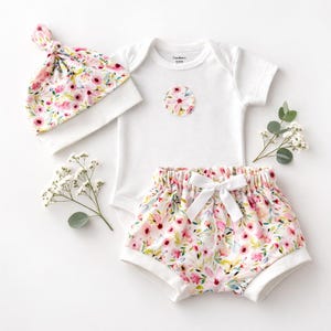 Organic Cotton Pink Floral Baby Clothes Set, Coming Home Outfit
