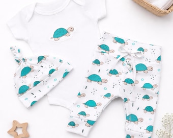 Gender Neutral Baby Outfit, Turtle Organic Baby Clothes, Coming Home Baby, Nature Baby Leggings