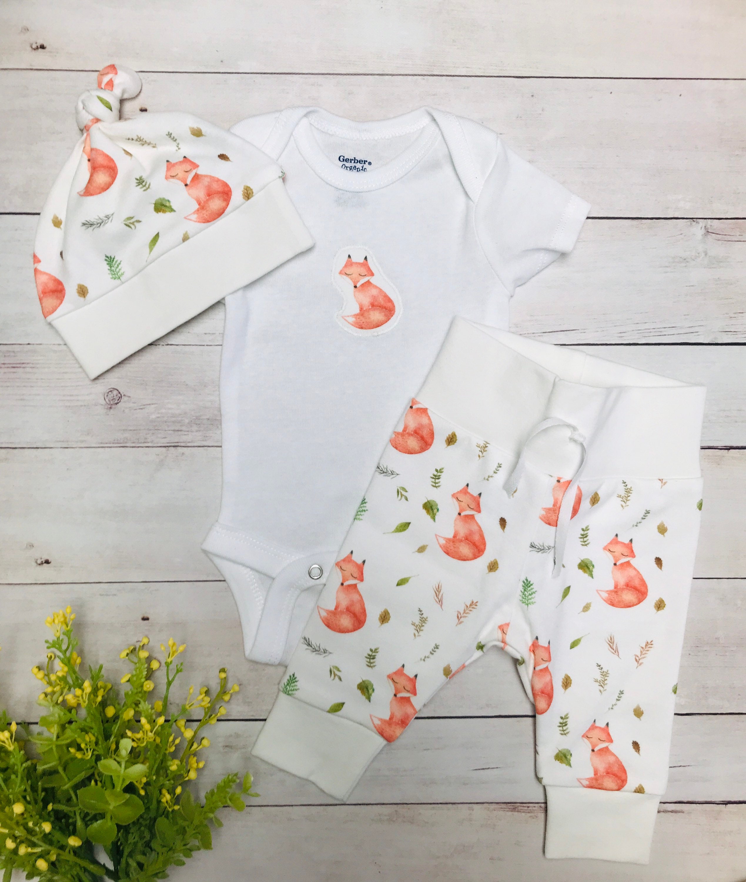 Organic Coming Home Woodland Fox Baby Clothes Forest Animal Baby Leggings Bummies Knot Hat Bodysuit Etsy