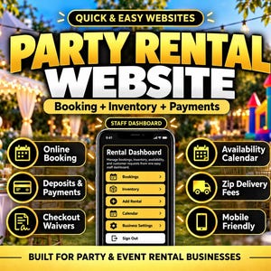 Party Rental Website | Custom Event Rental Booking Website with Inventory, Payments, Deposits & Delivery Fees