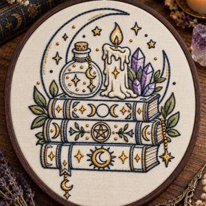 Witchy Spell Book Stack Hand Embroidery Transfer Pattern | Instant Download
