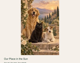 Custom Pet Portrait from Photo, Our Place in the Sun, Mediterranean Family Digital Art