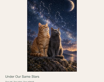 Custom Pet Portrait from Photo, Under Our Same Stars, Celestial Digital Art
