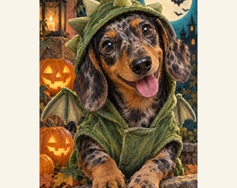 Custom Halloween Pet Portrait from Photo, Little Dragon, Personalized Digital Art