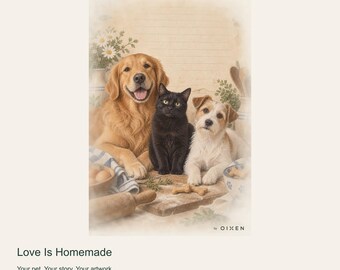 Custom Pet Portrait from Photo, Love Is Homemade, Cozy Kitchen Digital Art