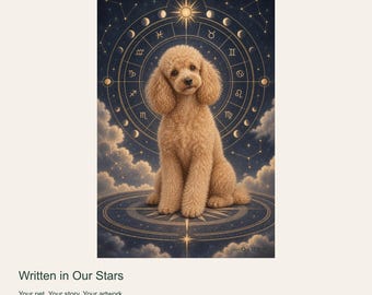 Portrait de chien personnalisé à partir d'une photo, écrit dans nos étoiles, art numérique du zodiaque céleste