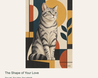 Custom Cat Portrait from Photo, The Shape of Your Love, Mid Century Geometric Digital Art