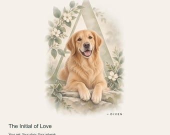 Portrait de chien personnalisé à partir d'une photo, initiale de l'amour, monogramme botanique numérique