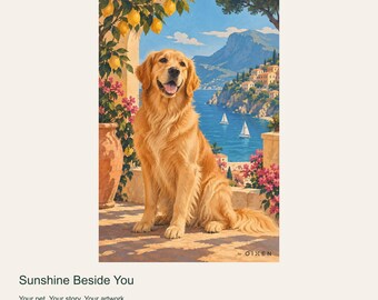 Custom Dog Portrait from Photo, Sunshine Beside You, Mediterranean Lemon Digital Art