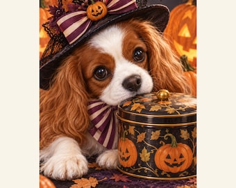 Custom Halloween Pet Portrait from Photo, A Night of Treats, Personalized Digital Art