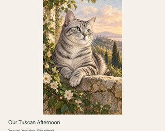 Portrait de chat personnalisé d'après photo, Notre après-midi toscan, Campagne toscane Art numérique
