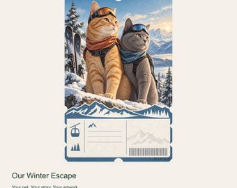 Portrait personnalisé de votre animal de compagnie à partir d'une photo, Notre escapade hivernale, Art numérique sur l'aventure hivernale