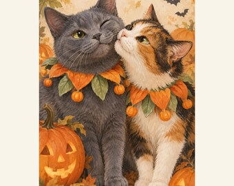 Custom Halloween Pet Portrait from Photo, Pumpkin Siblings, Personalized Digital Art